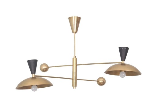 2 Light Dome Pendant Mid Century Modern Raw Brass Sputnik chandelier light Fixtu - 第 1/8 張圖片