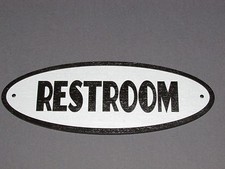 Restroom Oval Wooden Sign Grey and Black Vintage Style