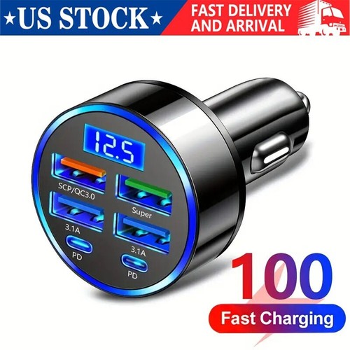 4 USB 6 Ports Super Fast Charger Car Adapter Car USB Charger iPhone Samsung Phon