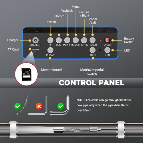 9" 20M WiFi Sewer Pipe Inspection Camera Meter Counter DVR 17mm Recording Camera - Picture 11 of 20