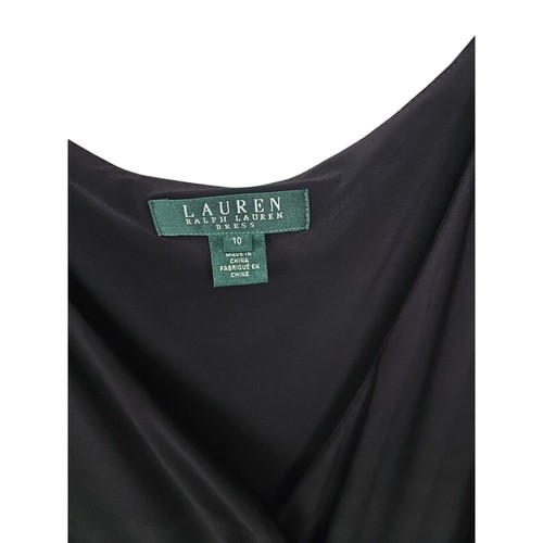 Lauren Ralph Lauren Sleeveless LBD Dress Sz 10 Black V-Neck Midi Party Event - Picture 4 of 11