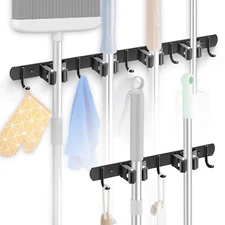 Wall Mount Broom Hanger Mop Holder, Kitchen Garden Laundry Garage Organizer Rack