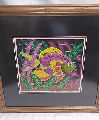 Mola Textile Art Tropical Fish Hand Stitched Multicolor Embroidery Panama NICE!