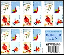 US Scott 4937-40b Winter Fun booklet pane of 20