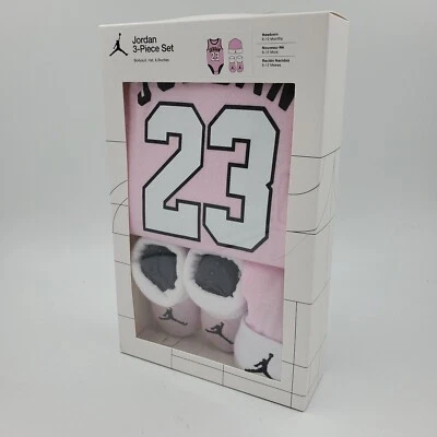 3 Pc Nike Jordan Baby Girls Gift Set, 6-12 Months, Pink Bodysuit Booties B13 MPA