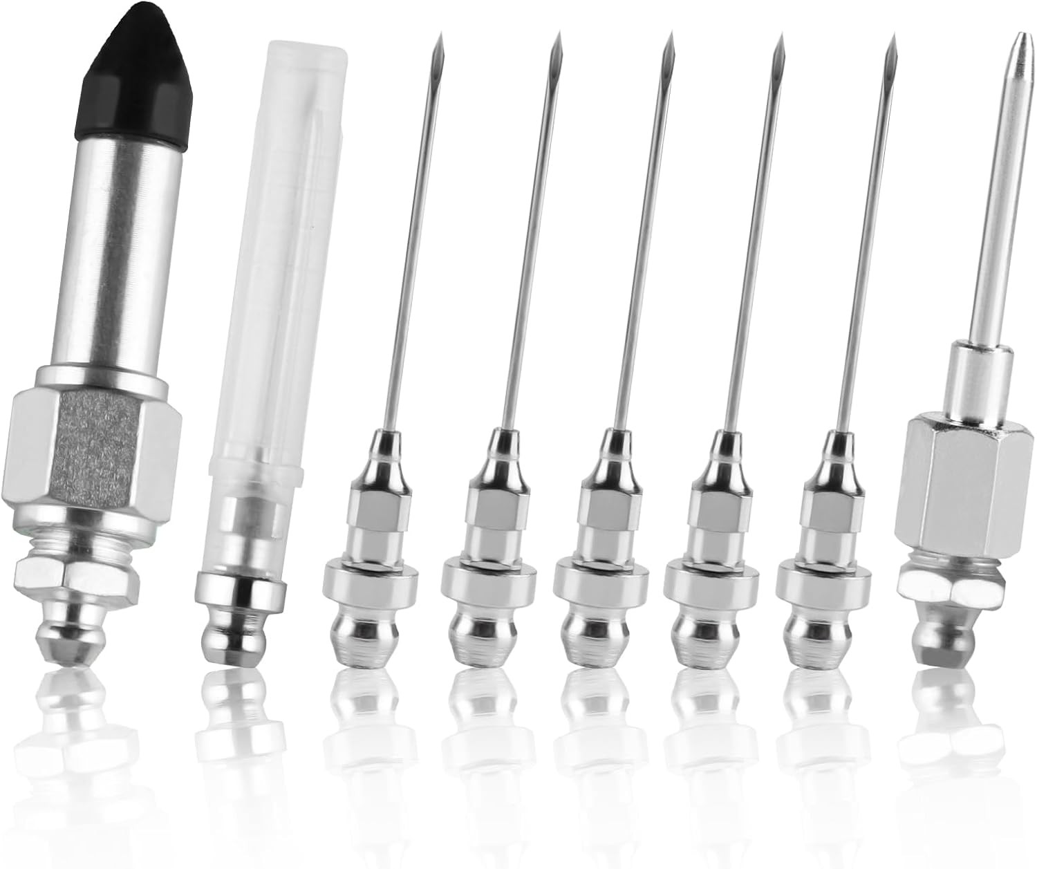 8Pcs Grease Gun Needle Accessory Set: 6 Grease Injector Needle + 1 Grease Needle