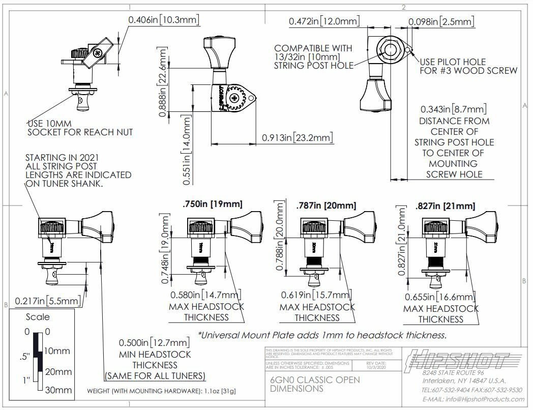 Hipshot Classic Open Tuners Non Staggered 2023 - Gold | Reverb - Foto 13