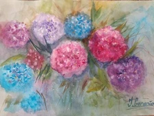 Watercolour Picture with Hydrangeas 21*29 (A4)Handmade Original Unframed
