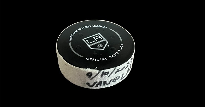 Los Angeles Kings Game Used Puck vs Vancouver 4/10/23 (Korpisalo 4th Career SO)