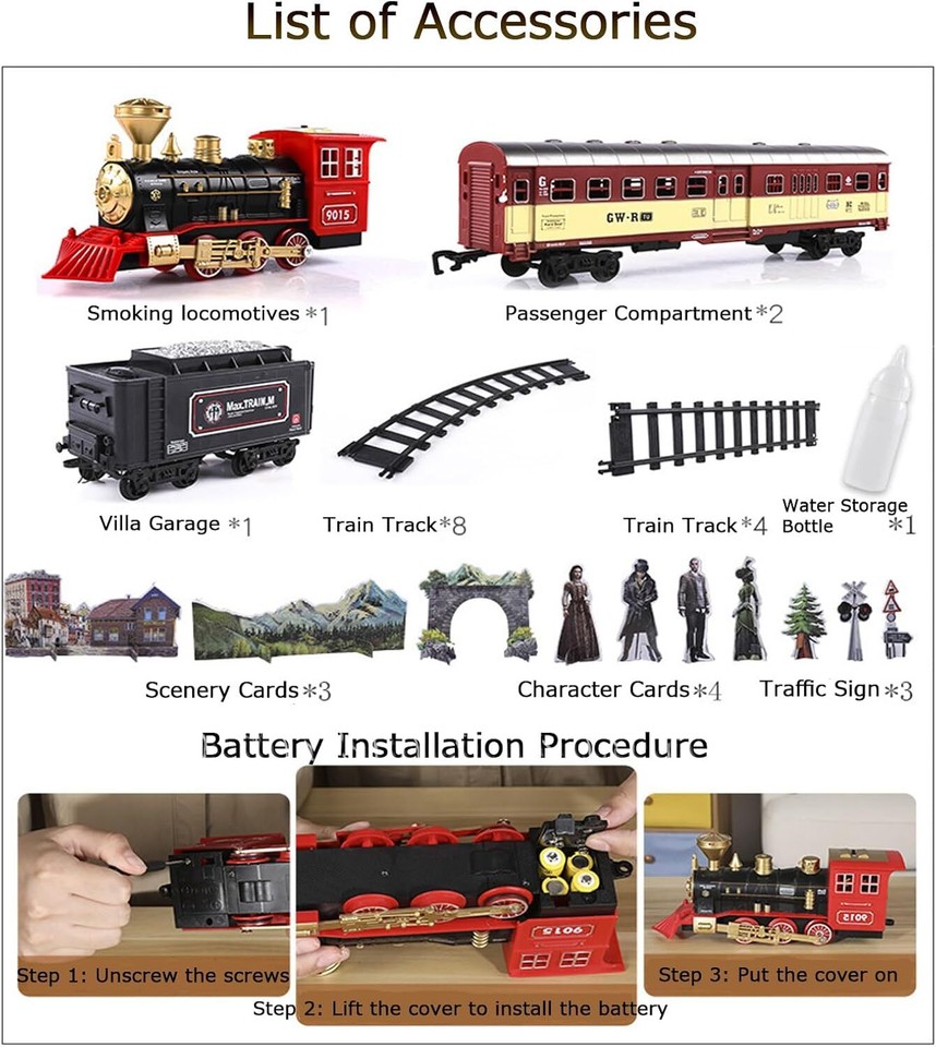 Classic Electric Model Train Set with Headlight Smoke Realistic Sounds