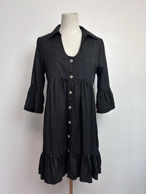 NWT C'est Toi Sz.S Tencel Tiered Ruffle Frill Smock Dress Flare Sleeve Romantic