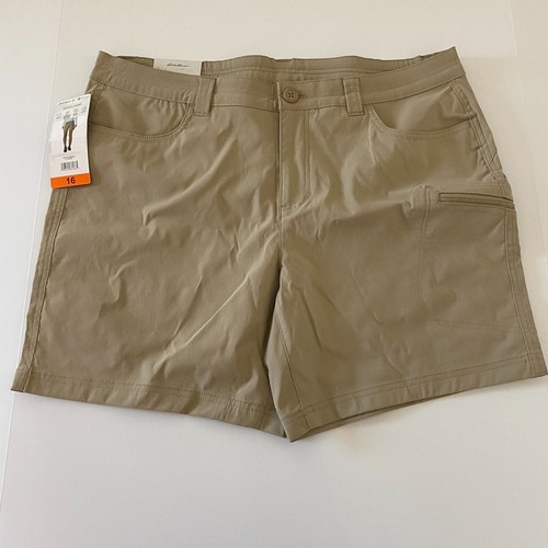 Eddie Bauer Women 16 Shorts Rainer Light Khaki UPF 50+ Stretch 7.5" Inseam New - 第 1/5 張圖片