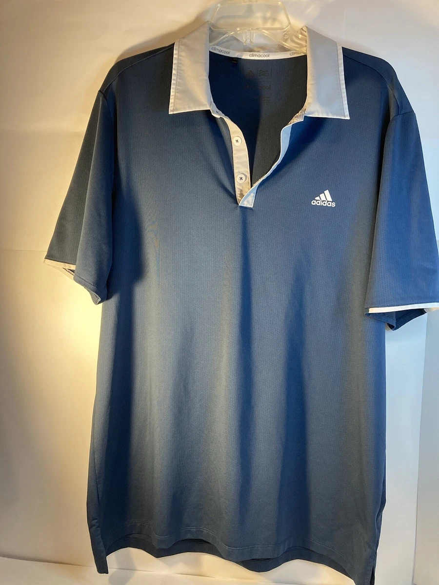 Adidas Golf Polo ClimaCool Performance Men s Large Button Down Blue Gray Shirt