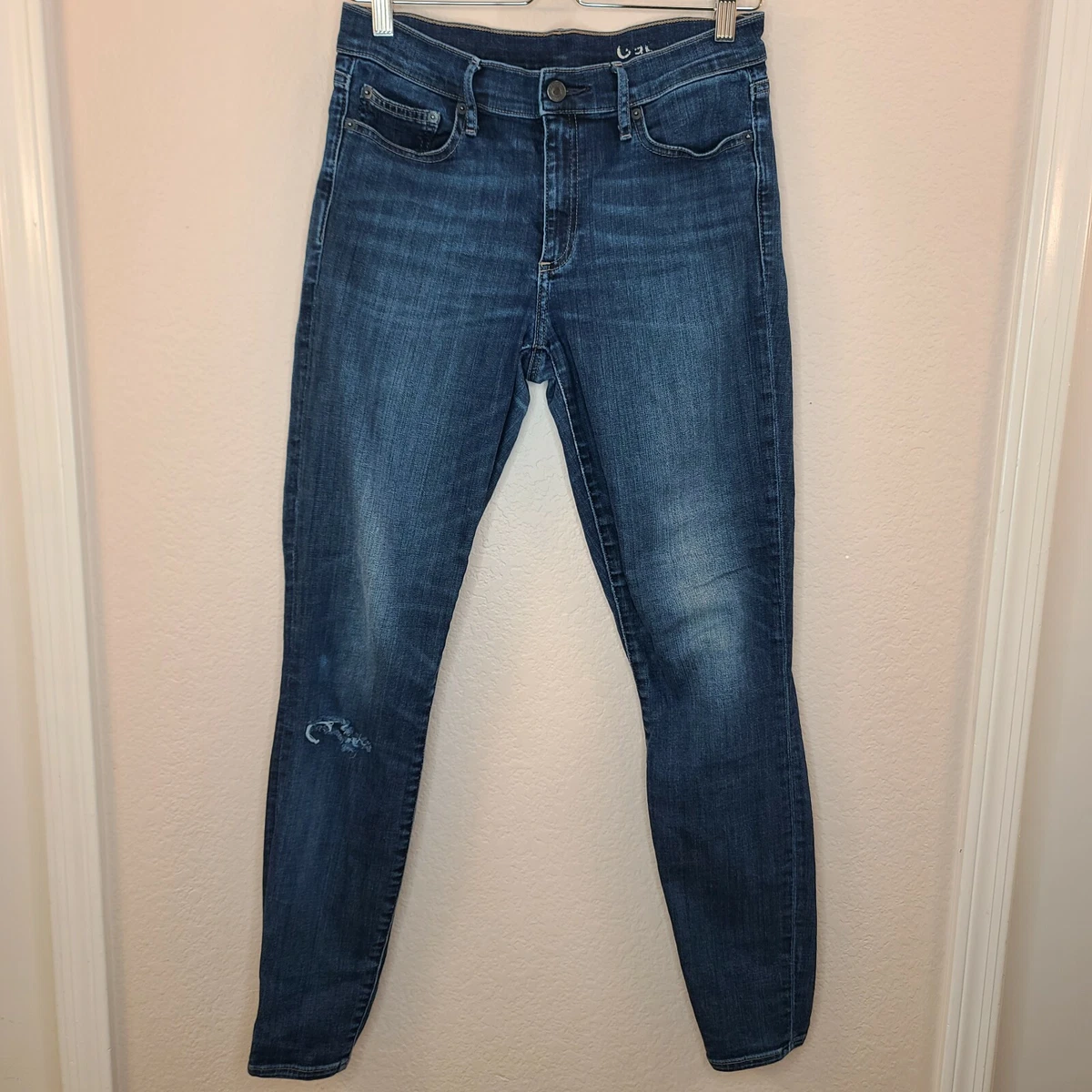 Gap Jeans Size 29 Womens Rich Indigo Resolution True Skinny Mid Rise Distressed