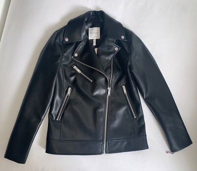 $180 NWT AVEC LES FILLES Black Faux Leather SPRING Moto Jacket