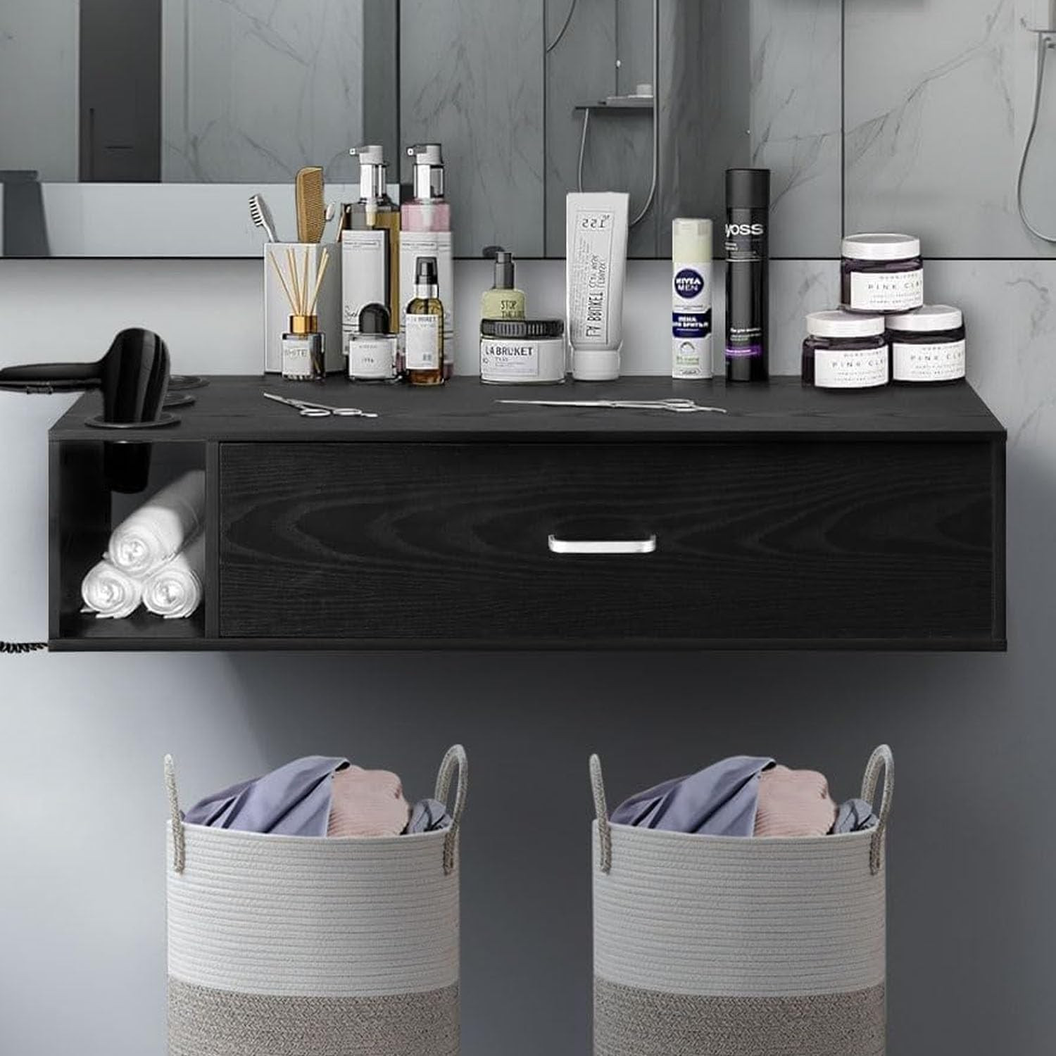 Wall Mount Salon Station, Beauty Salon Stations Equipment with Drawer, Hair Salo