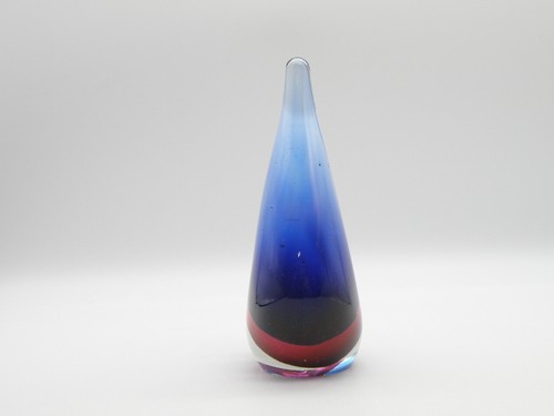 Vtg Art Glass Paperweight Teardrop Shape 6" tall Cobalt Blue & Cranberry - Picture 8 of 14
