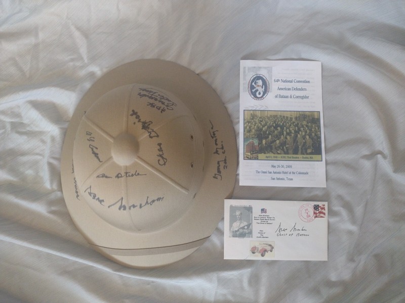  Helmet Hand-Signed by 7 WW2  Bataan March Survivors, museum piece one of a kind