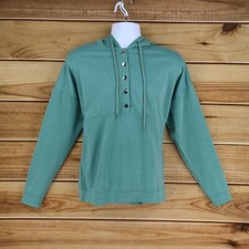 1/4 Button Activewear Hoodie Mens Size S Green Polyester Blend Hood Drawstring