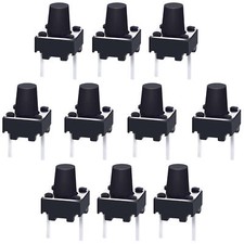 10 Pack Momentary Tactile 2-Pin Push Button Switch, Hole Mount,0.24"x0.24"x27"