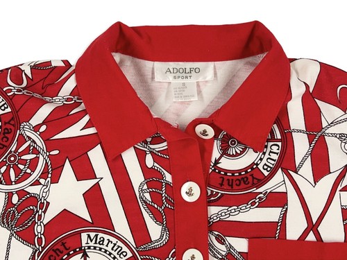 VINTAGE HERREN ROT WEISS AOP YACHT CLUB POLO GRÖSSE S - Bild 3 von 16