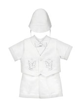BABY BOYS WHITE CHRISTENING BAPTISM FORMAL SUIT SET SHORT SLEEVE BOW TIE HAT CP