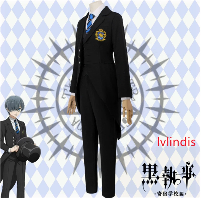 Disfraz de mayordomo negro -Arco de escuela pública- Ciel Phantomhive Cosplay para hombre uniforme Foto 4 de 4