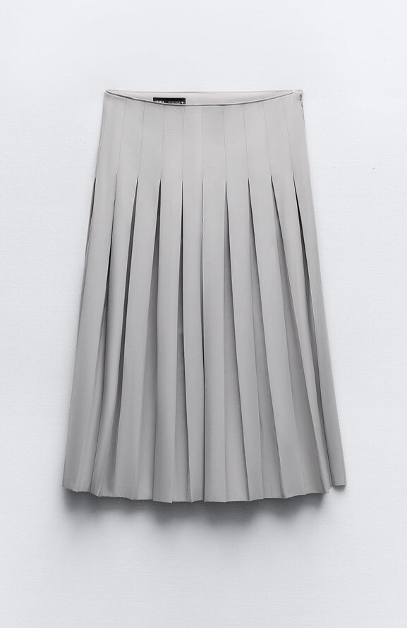 ZARA SS24 SZ. XS GRAY MIDI PLEATED SLIT SKIRT RARE FIND 4661