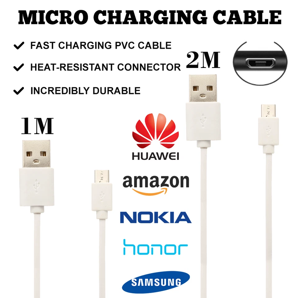 Heavyduty Micro USB Charger Charging Lead Data Phone Cable 1M 2M for Andriod - Image 4 of 4