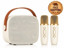 Mini Karaoke Machine with 2 Wireless Microphone, Bluetooth Speaker for Kids and