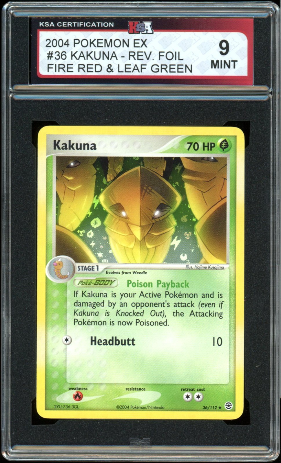 2004 Pokemon EX FireRed & LeafGreen #36 Kakuna Reverse Holo KSA 9 Mint