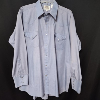 Ely Cattleman large Western shirt blue pearl snap buttons vintage 17 34 ranch