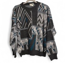 Vintage Geometric Print BAFF 3 Sweater Men's Made in Italy Wool Blend Medium