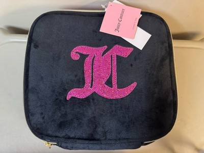 Juicy Couture Cosmetic Make Up Bag Pouch Case Black Pink Velour  Logo Zip