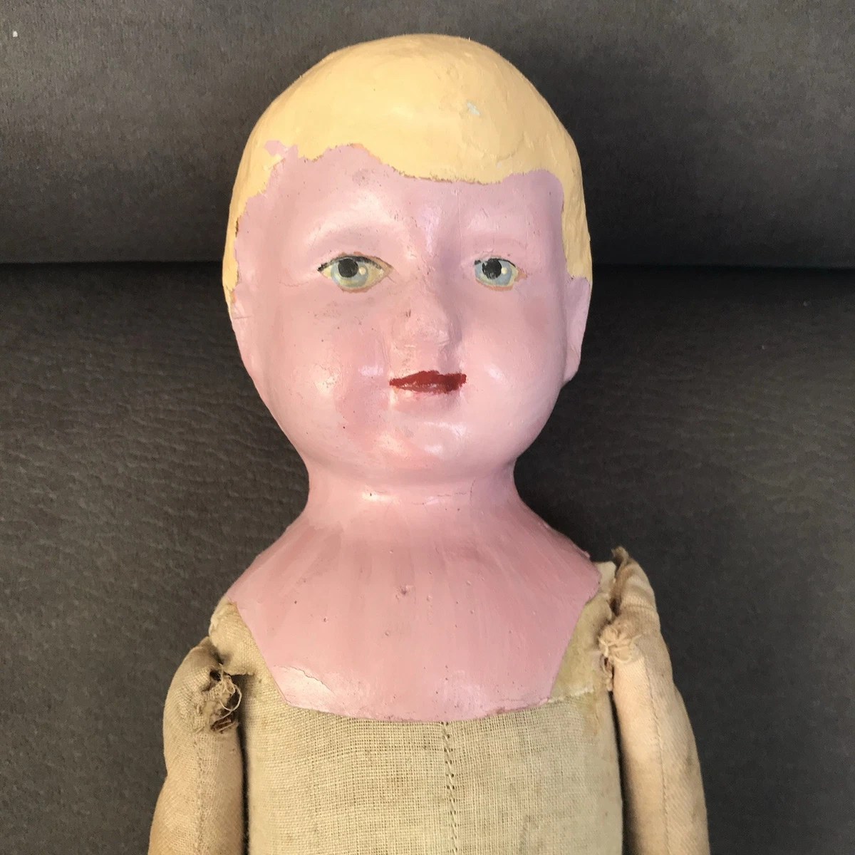 Poupon Ancien En Papier Mâché – Poupée Vintage Objet De Curiosité