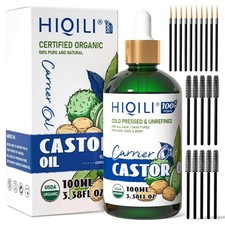 HIQILI Castor Oil Organic Cold Pressed Unrefined Glass Bottle, 3.38 oz, EX 2028