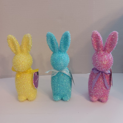 Pink Blue Yellow Pastel   Sparkly Styrofoam Easter Bunny  Decoration Brand New