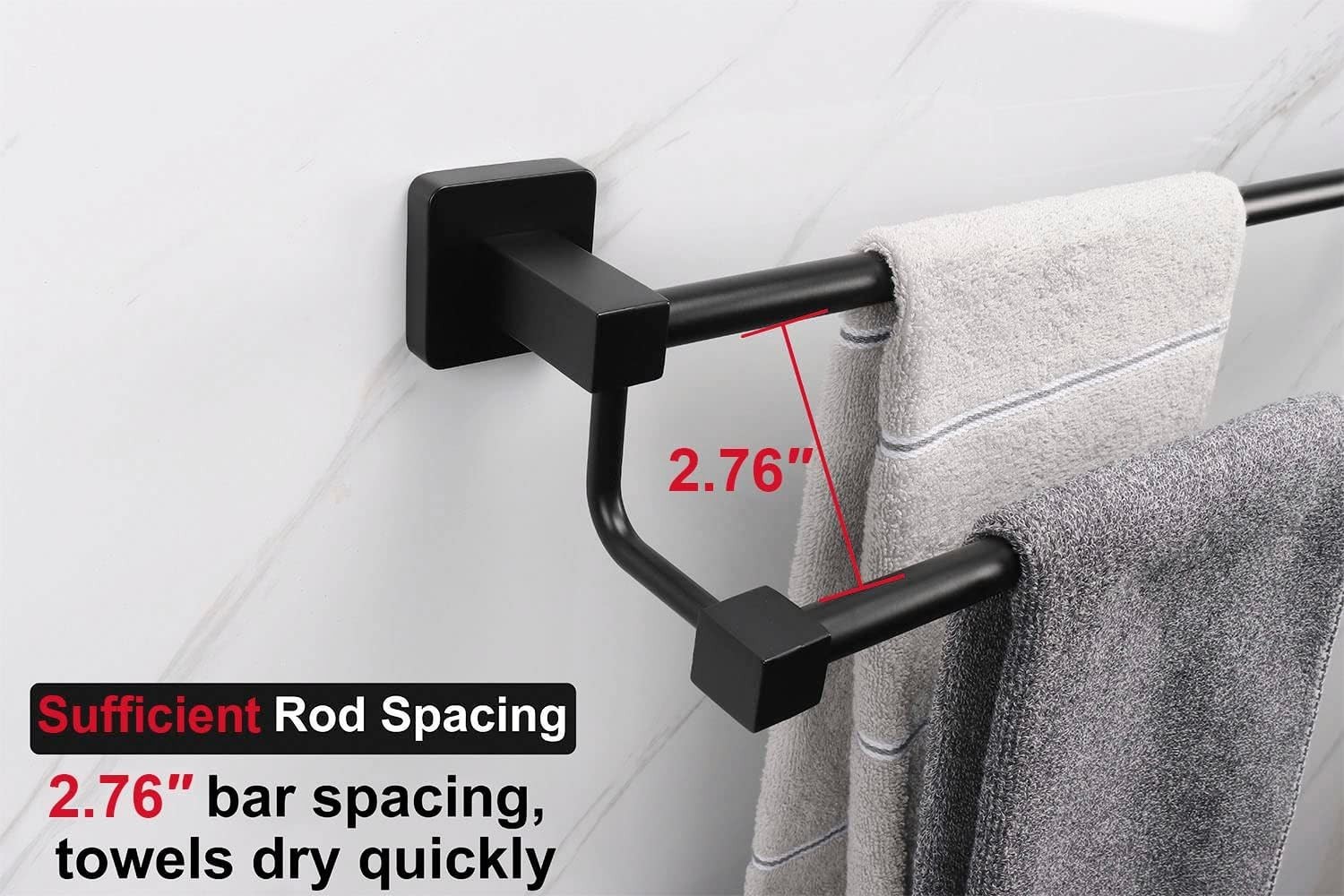 Double Bath Towel Bar - Thicken SUS304 Stainless Steel 24 INCH Matte Black