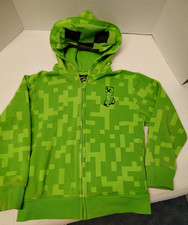 Minecraft Creeper Hoodie boys M 8 Green Full Zip Sweatshirt Youth Gamer Stain