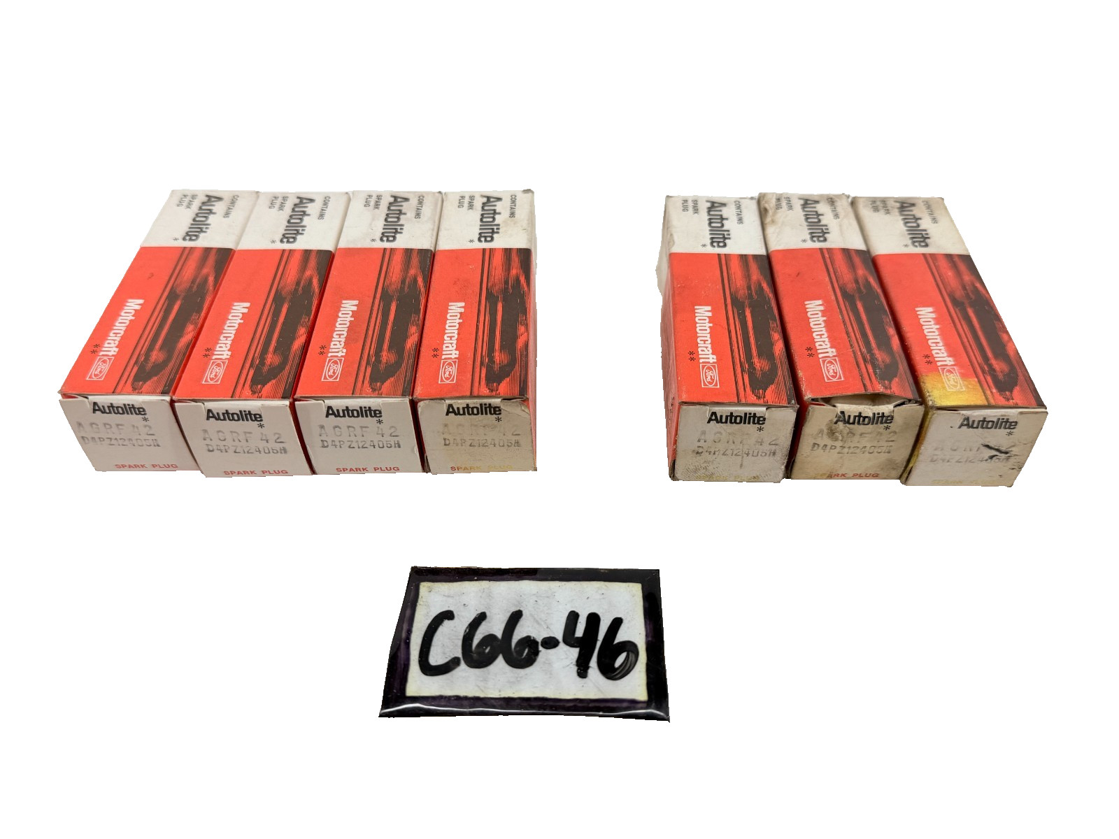 7 NOS Genuine Ford Autolite Sparkplugs AGRF42 D4PZ-12405-A C66-46