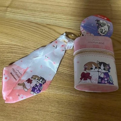 mofusand pouch with scarf charm cherry blossoms in full bloom