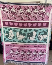 Vintage Mickey  Minnie Mouse Throw Disney Blanket Fringe Woven 55 X 45
