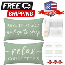 Farmhouse Sage Green Pillow Covers 12x20 Inch Set of 2   Christian Lumbar Dec...