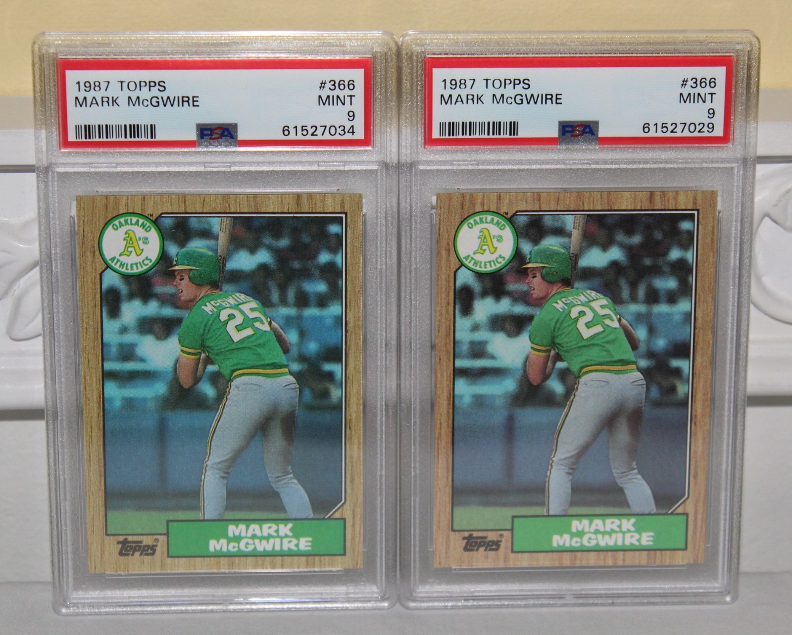 TWO (2) 1987 Topps Baseball Card #366 MARK MCGWIRE A's ROOKIE RC PSA 9 MINT
