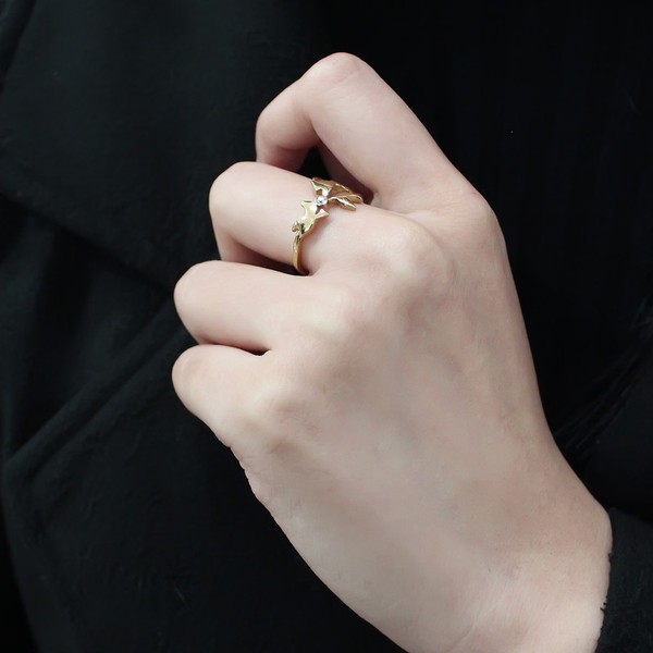 Alternate view of Women's Doves Ring, Clear Cz, 14k Gold Plated, Steel, Dove Ring