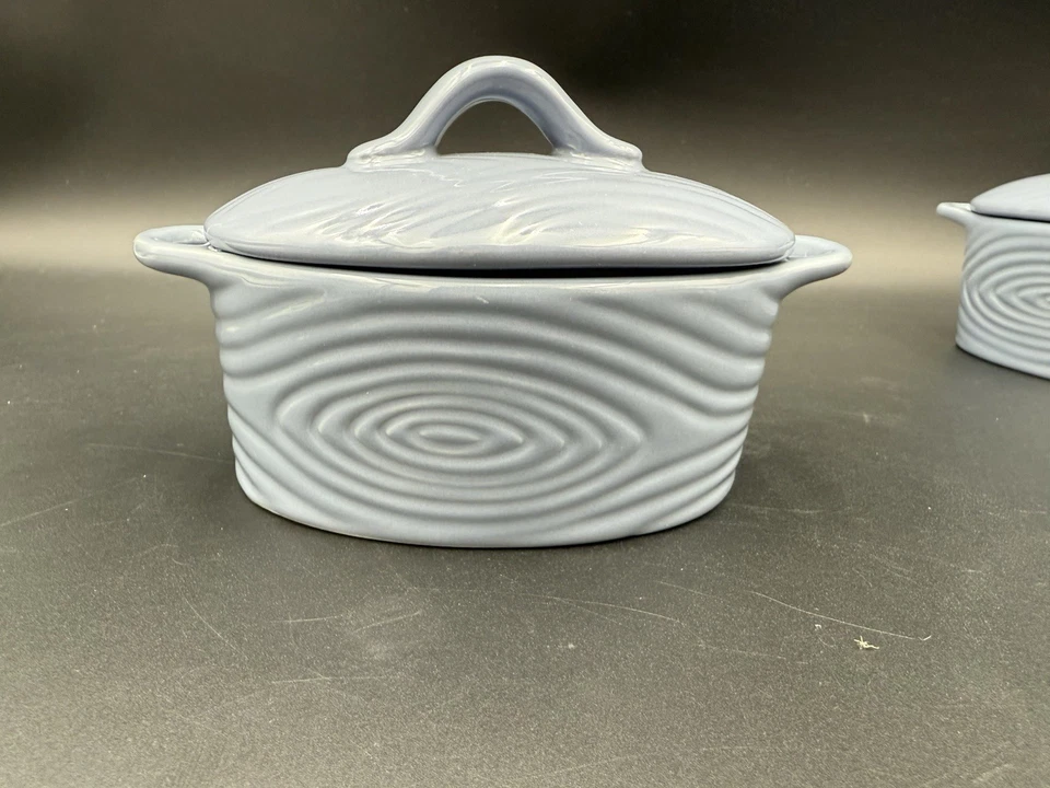 Juego de 3 cazuela y tapa individual ovalada Temptations by Tara 10 OZ Woodland Blue Foto 4 de 4