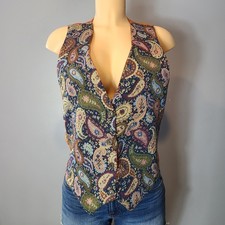 Vtg Paisley Tapestry Vest Gold Western Festival Button Waistcoat Boho M Sparkle