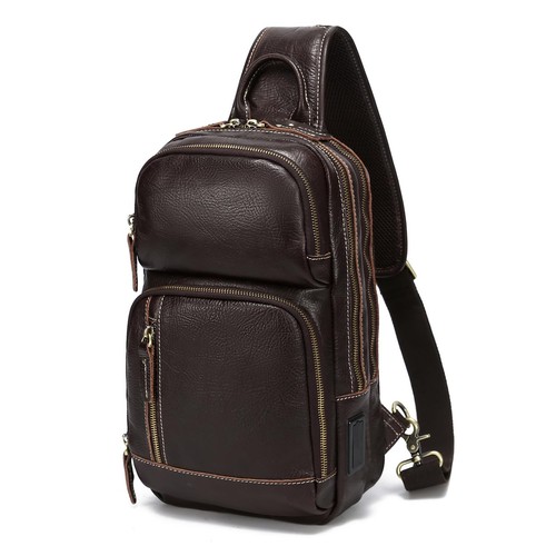 Sac à bandoulière en cuir pleine fleur pour hommes bandoulière poitrine sac à dos compatible avec iPad 10,5"