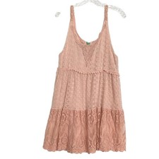 NWOT FARM RIO Dress M Peach-Cream Mesh Lace Crochet Floral A-Line Tiered Knee