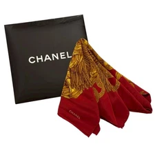Used CHANEL Scarf Stole Camellia Chain Silk Coco Mark